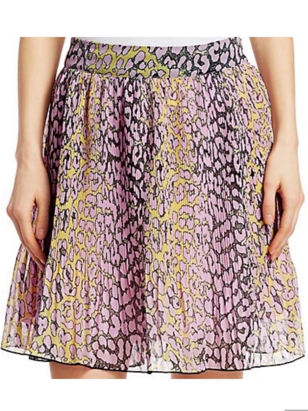 Ganni Purple and Yellow Animal-Print Pleated Skirt